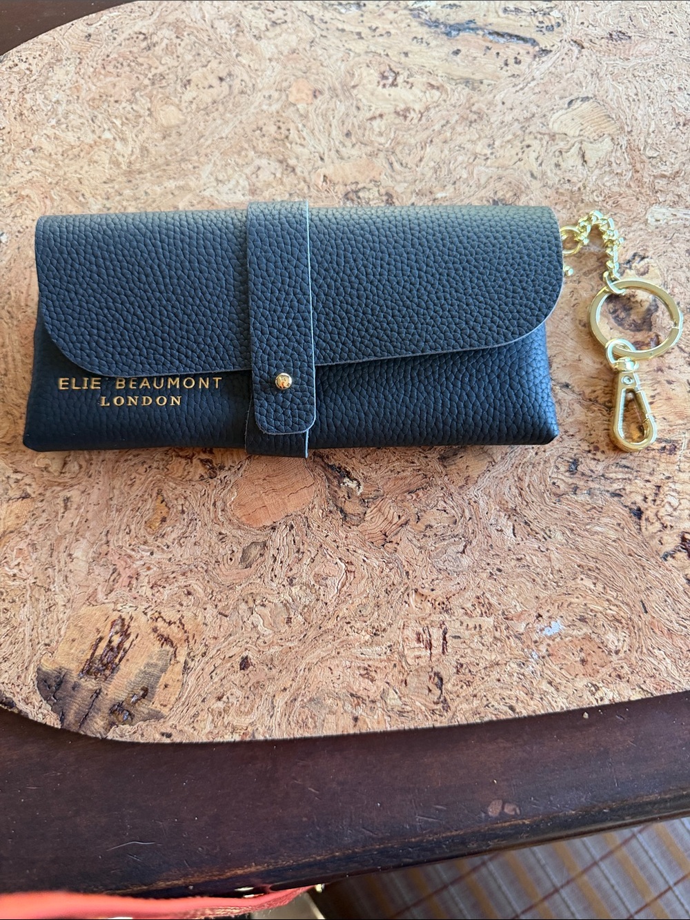ELIE BEAUMONT LONDON black Leather eye glass case with removable key chain